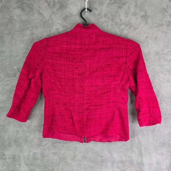 Womens Per Se Fuchsia Pink 100% Silk Textured Jacket Full Zip Pockets Size 8 - Picture 5 of 8